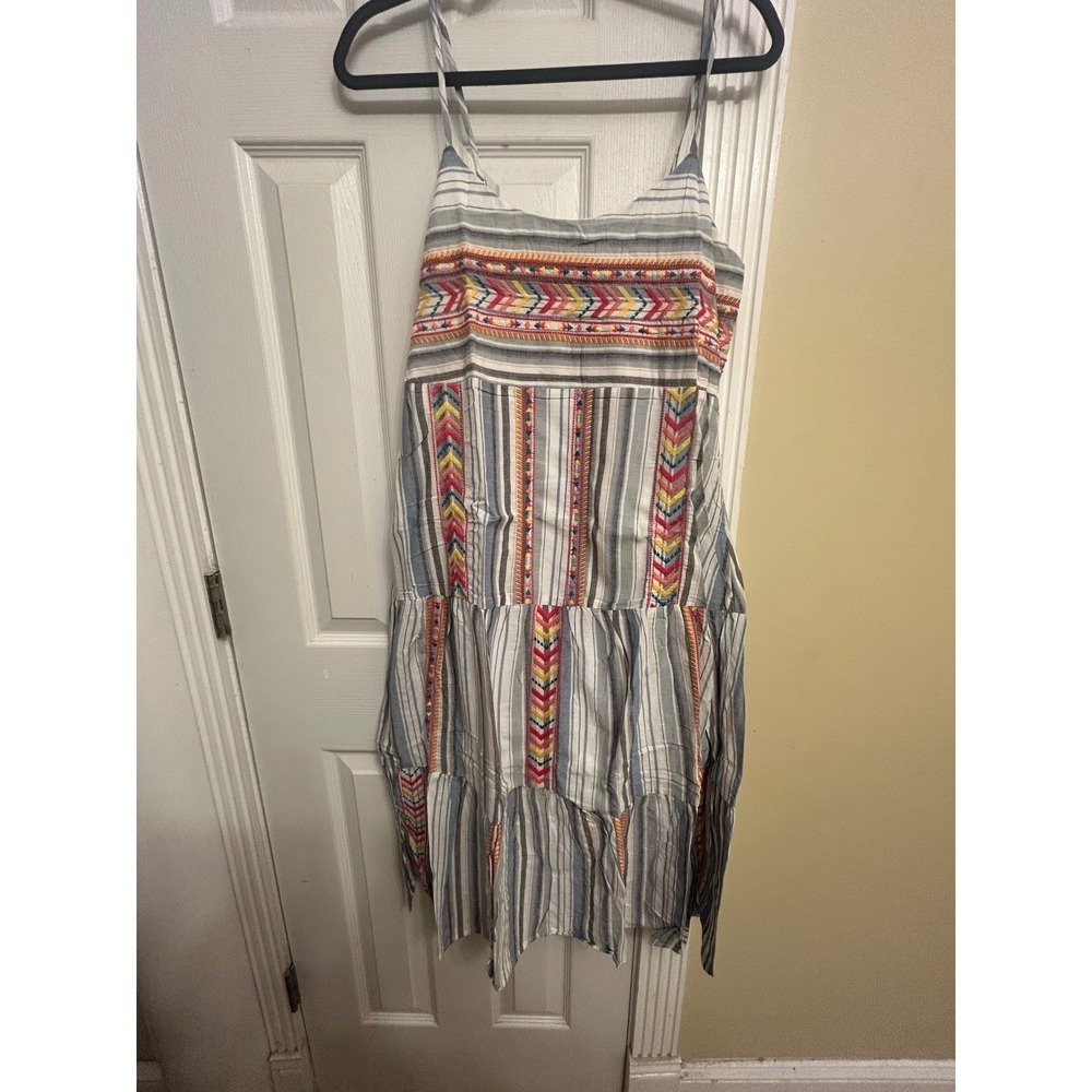 Savanna Jane Womens Striped Embroidered Tiered Midi Dress Blue White M Coastal
